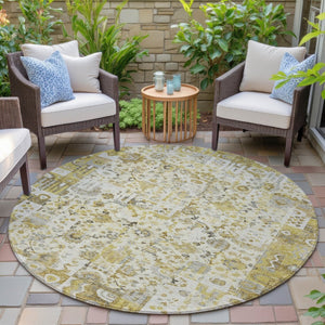 HomeRoots 5' Elegant Gold and Ivory Patchwork Washable Area Rug for Indoor and Outdoor Spaces, Easy Care 8' Round 631427