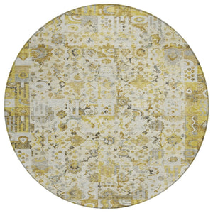 HomeRoots 5' Elegant Gold and Ivory Patchwork Washable Area Rug for Indoor and Outdoor Spaces, Easy Care 8' Round 631427