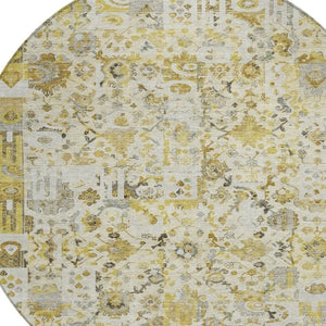 HomeRoots 5' Elegant Gold and Ivory Patchwork Washable Area Rug for Indoor and Outdoor Spaces, Easy Care 8' Round 631427