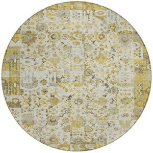 HomeRoots 5' Elegant Gold and Ivory Patchwork Washable Area Rug for Indoor and Outdoor Spaces, Easy Care 8' Round 631427