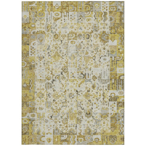 HomeRoots 5' Elegant Gold and Ivory Patchwork Washable Area Rug for Indoor and Outdoor Spaces, Easy Care 8' X 10' 631428