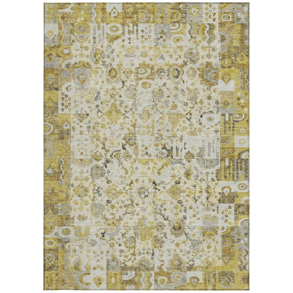 HomeRoots 5' Elegant Gold and Ivory Patchwork Washable Area Rug for Indoor and Outdoor Spaces, Easy Care 8' X 10' 631428