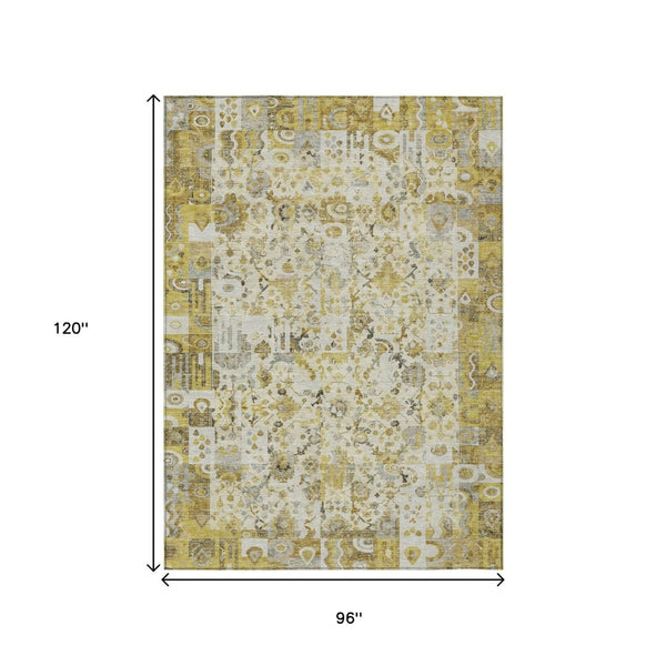 HomeRoots 5' Elegant Gold and Ivory Patchwork Washable Area Rug for Indoor and Outdoor Spaces, Easy Care 8' X 10' 631428