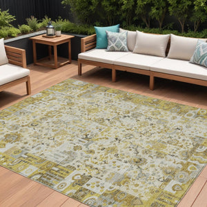 HomeRoots 5' Elegant Gold and Ivory Patchwork Washable Area Rug for Indoor and Outdoor Spaces, Easy Care 8' X 10' 631428