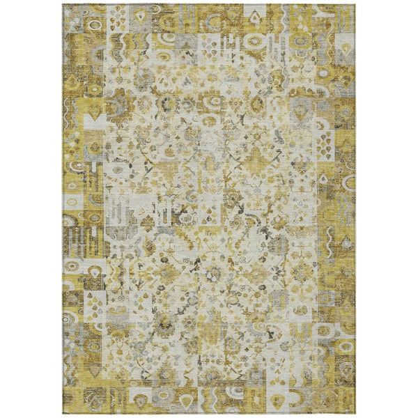 HomeRoots 5' Elegant Gold and Ivory Patchwork Washable Area Rug for Indoor and Outdoor Spaces, Easy Care 8' X 10' 631428