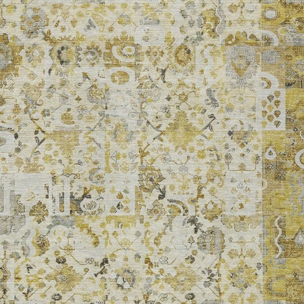 HomeRoots 5' Elegant Gold and Ivory Patchwork Washable Area Rug for Indoor and Outdoor Spaces, Easy Care 9' X 12' 631429