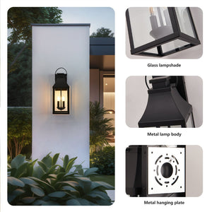 English Elm 20'' Matte Black Dual Light Outdoor Wall Lantern with Dusk to Dawn Sensor Tempered Glass W1340P456210