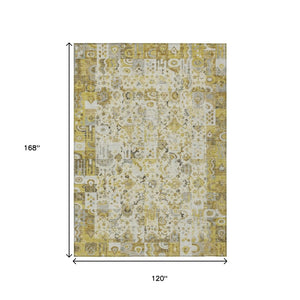 HomeRoots 5' Elegant Gold and Ivory Patchwork Washable Area Rug for Indoor and Outdoor Spaces, Easy Care 10' X 14' 631430
