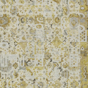 HomeRoots 5' Elegant Gold and Ivory Patchwork Washable Area Rug for Indoor and Outdoor Spaces, Easy Care 10' X 14' 631430
