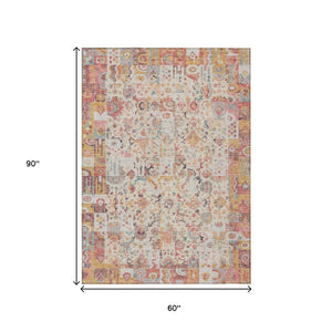 HomeRoots 5' Pink and Ivory Patchwork Area Rug - Stylish, Durable, Washable Design for Indoor & Outdoor Use 5' X 8' 631432