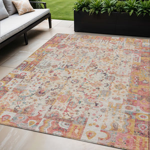 HomeRoots 5' Pink and Ivory Patchwork Area Rug - Stylish, Durable, Washable Design for Indoor & Outdoor Use 5' X 8' 631432
