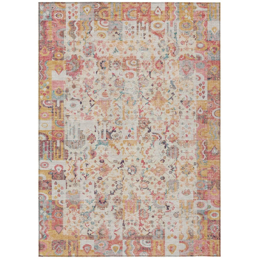 HomeRoots 5' Pink and Ivory Patchwork Area Rug - Stylish, Durable, Washable Design for Indoor & Outdoor Use 5' X 8' 631432