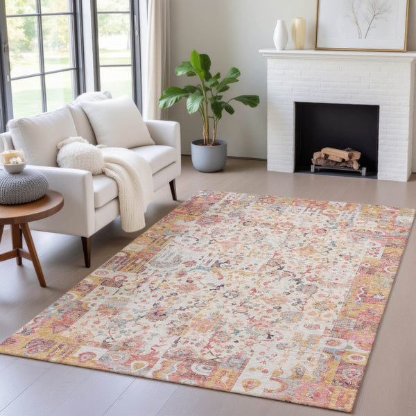 HomeRoots 5' Pink and Ivory Patchwork Area Rug - Stylish, Durable, Washable Design for Indoor & Outdoor Use 5' X 8' 631432