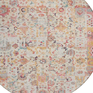 HomeRoots 5' Pink and Ivory Patchwork Area Rug - Stylish, Durable, Washable Design for Indoor & Outdoor Use 8' Round 631433