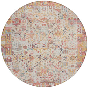 HomeRoots 5' Pink and Ivory Patchwork Area Rug - Stylish, Durable, Washable Design for Indoor & Outdoor Use 8' Round 631433