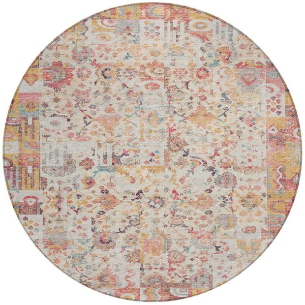 HomeRoots 5' Pink and Ivory Patchwork Area Rug - Stylish, Durable, Washable Design for Indoor & Outdoor Use 8' Round 631433