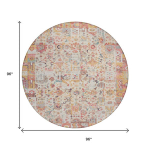 HomeRoots 5' Pink and Ivory Patchwork Area Rug - Stylish, Durable, Washable Design for Indoor & Outdoor Use 8' Round 631433