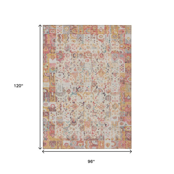 HomeRoots 5' Pink and Ivory Patchwork Area Rug - Stylish, Durable, Washable Design for Indoor & Outdoor Use 8' X 10' 631434