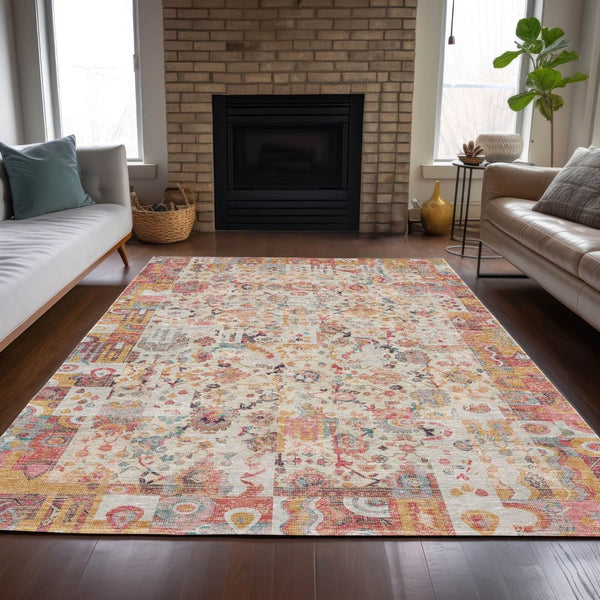 HomeRoots 5' Pink and Ivory Patchwork Area Rug - Stylish, Durable, Washable Design for Indoor & Outdoor Use 8' X 10' 631434