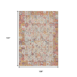 HomeRoots 5' Pink and Ivory Patchwork Area Rug - Stylish, Durable, Washable Design for Indoor & Outdoor Use 9' X 12' 631435