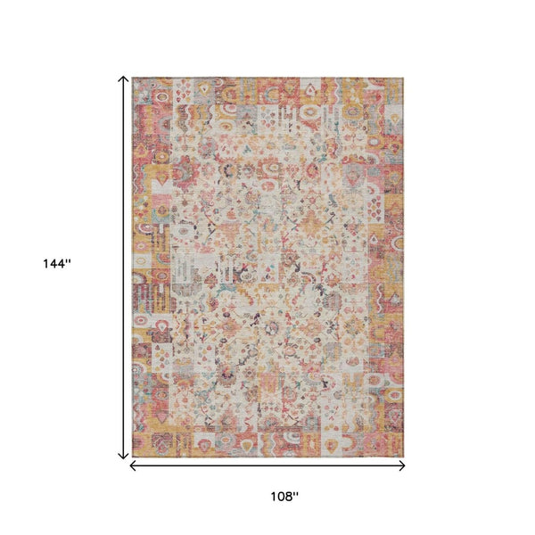 HomeRoots 5' Pink and Ivory Patchwork Area Rug - Stylish, Durable, Washable Design for Indoor & Outdoor Use 9' X 12' 631435