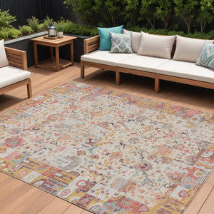HomeRoots 5' Pink and Ivory Patchwork Area Rug - Stylish, Durable, Washable Design for Indoor & Outdoor Use 9' X 12' 631435
