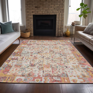 HomeRoots 5' Pink and Ivory Patchwork Area Rug - Stylish, Durable, Washable Design for Indoor & Outdoor Use 9' X 12' 631435