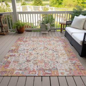 HomeRoots 5' Pink and Ivory Patchwork Area Rug - Stylish, Durable, Washable Design for Indoor & Outdoor Use 9' X 12' 631435
