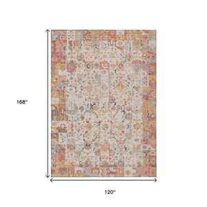 HomeRoots 5' Pink and Ivory Patchwork Area Rug - Stylish, Durable, Washable Design for Indoor & Outdoor Use 10' X 14' 631436