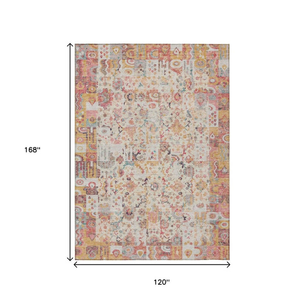 HomeRoots 5' Pink and Ivory Patchwork Area Rug - Stylish, Durable, Washable Design for Indoor & Outdoor Use 10' X 14' 631436