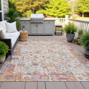 HomeRoots 5' Pink and Ivory Patchwork Area Rug - Stylish, Durable, Washable Design for Indoor & Outdoor Use 10' X 14' 631436