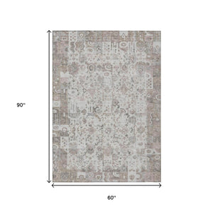 HomeRoots 5' Versatile Taupe and Ivory Patchwork Area Rug - Durable, Washable, Perfect for Indoor/Outdoor Spaces 5' X 8' 631438