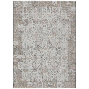HomeRoots 5' Versatile Taupe and Ivory Patchwork Area Rug - Durable, Washable, Perfect for Indoor/Outdoor Spaces 5' X 8' 631438