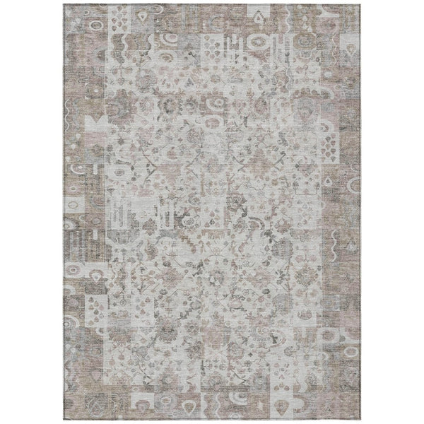 HomeRoots 5' Versatile Taupe and Ivory Patchwork Area Rug - Durable, Washable, Perfect for Indoor/Outdoor Spaces 5' X 8' 631438