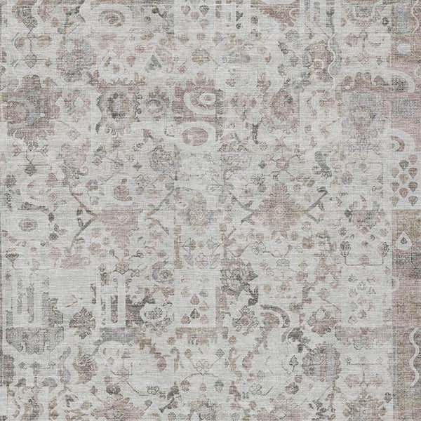 HomeRoots 5' Versatile Taupe and Ivory Patchwork Area Rug - Durable, Washable, Perfect for Indoor/Outdoor Spaces 5' X 8' 631438