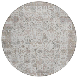 HomeRoots 5' Versatile Taupe and Ivory Patchwork Area Rug - Durable, Washable, Perfect for Indoor/Outdoor Spaces 8' Round 631439