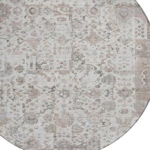 HomeRoots 5' Versatile Taupe and Ivory Patchwork Area Rug - Durable, Washable, Perfect for Indoor/Outdoor Spaces 8' Round 631439