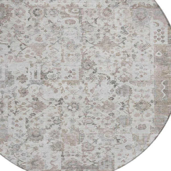 HomeRoots 5' Versatile Taupe and Ivory Patchwork Area Rug - Durable, Washable, Perfect for Indoor/Outdoor Spaces 8' Round 631439