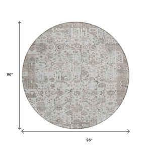 HomeRoots 5' Versatile Taupe and Ivory Patchwork Area Rug - Durable, Washable, Perfect for Indoor/Outdoor Spaces 8' Round 631439