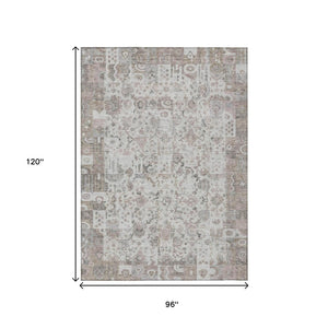 HomeRoots 5' Versatile Taupe and Ivory Patchwork Area Rug - Durable, Washable, Perfect for Indoor/Outdoor Spaces 8' X 10' 631440