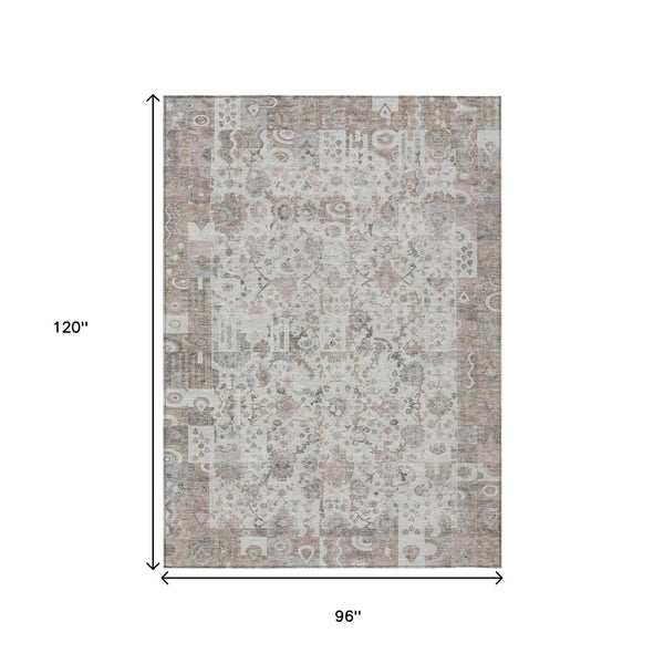 HomeRoots 5' Versatile Taupe and Ivory Patchwork Area Rug - Durable, Washable, Perfect for Indoor/Outdoor Spaces 8' X 10' 631440