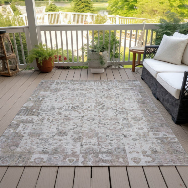 HomeRoots 5' Versatile Taupe and Ivory Patchwork Area Rug - Durable, Washable, Perfect for Indoor/Outdoor Spaces 8' X 10' 631440