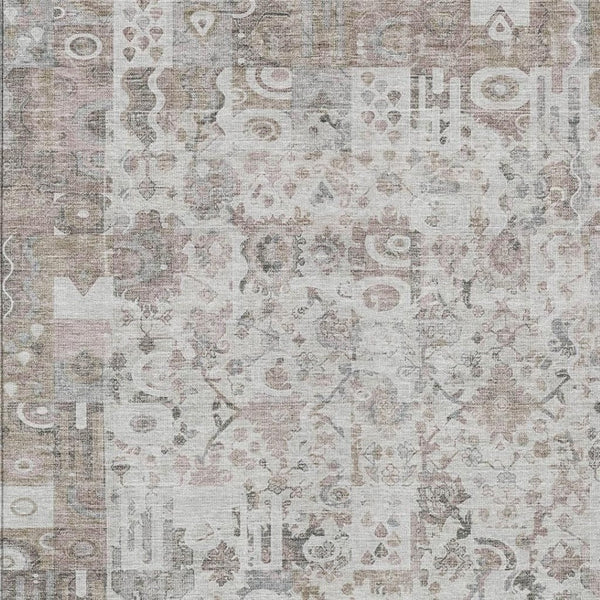 HomeRoots 5' Versatile Taupe and Ivory Patchwork Area Rug - Durable, Washable, Perfect for Indoor/Outdoor Spaces 9' X 12' 631441