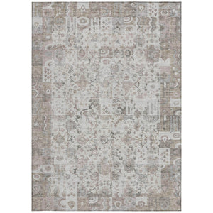 HomeRoots 5' Versatile Taupe and Ivory Patchwork Area Rug - Durable, Washable, Perfect for Indoor/Outdoor Spaces 10' X 14' 631442