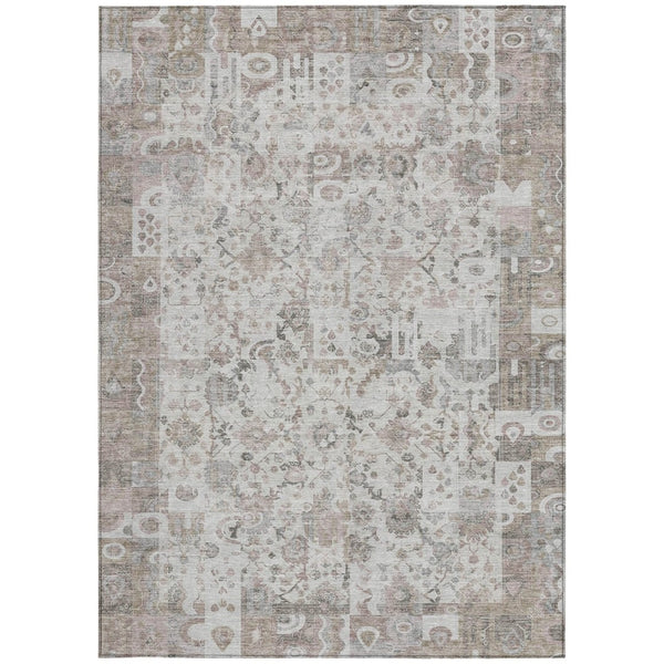 HomeRoots 5' Versatile Taupe and Ivory Patchwork Area Rug - Durable, Washable, Perfect for Indoor/Outdoor Spaces 10' X 14' 631442