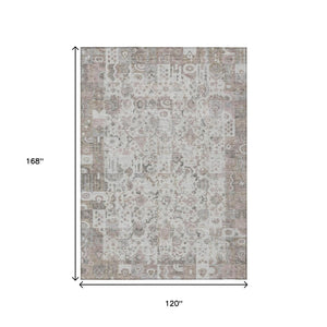 HomeRoots 5' Versatile Taupe and Ivory Patchwork Area Rug - Durable, Washable, Perfect for Indoor/Outdoor Spaces 10' X 14' 631442