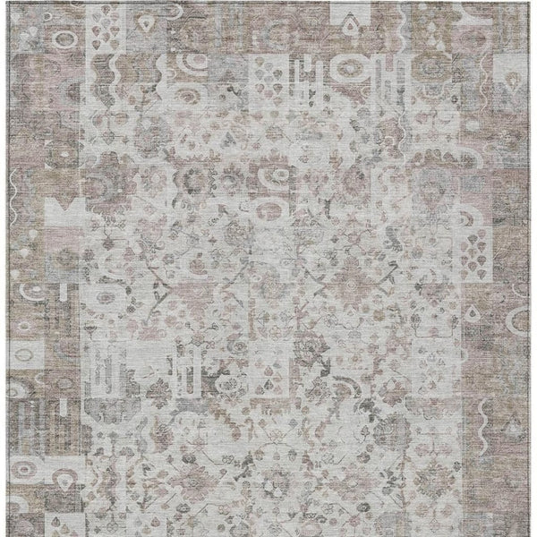HomeRoots 5' Versatile Taupe and Ivory Patchwork Area Rug - Durable, Washable, Perfect for Indoor/Outdoor Spaces 10' X 14' 631442