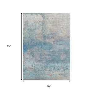 HomeRoots 5' Aqua and Beige Abstract Washable Rug - Durable, Stylish Indoor Outdoor Area Rug for Modern Homes 5' X 8' 631444