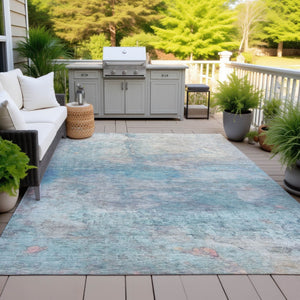 HomeRoots 5' Aqua and Beige Abstract Washable Rug - Durable, Stylish Indoor Outdoor Area Rug for Modern Homes 5' X 8' 631444