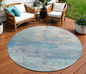 HomeRoots 5' Aqua and Beige Abstract Washable Rug - Durable, Stylish Indoor Outdoor Area Rug for Modern Homes 8' Round 631445